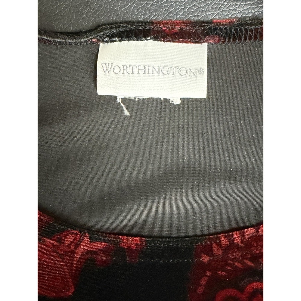 Vtg Worthington Red Black Paisley Velvet Top 3/4 Sleeve L / XL Y2K Whimsigoth - Picture 3 of 10